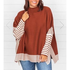 Brown Striped Poncho Sweater